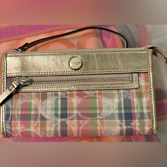 Coach Poppy Multicolor Madras Plaid Glam Shoulder Bag W/ Matching Wallet - Picture 5 of 16